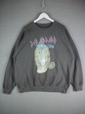 Def Leppard High ' n ' Dry Leopard Grey Crewneck Cotton Sweater XXL